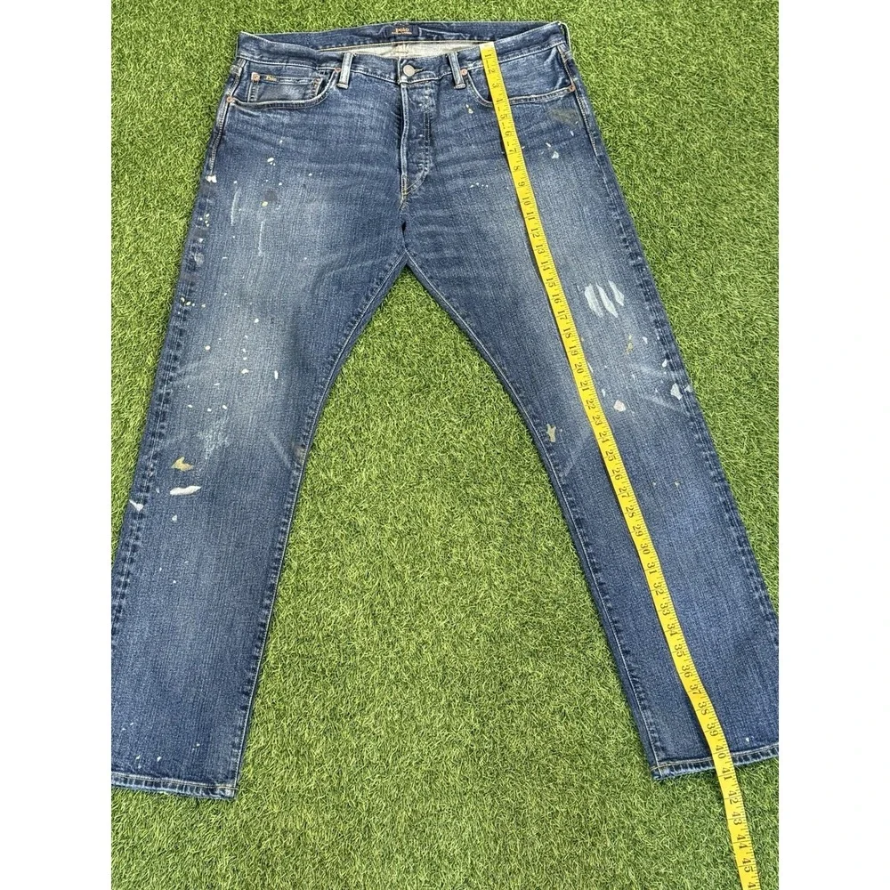 Polo Ralph Lauren Varick Slim Straight Jeans 35 x 32 Blue Jean‎ Denim Distressed